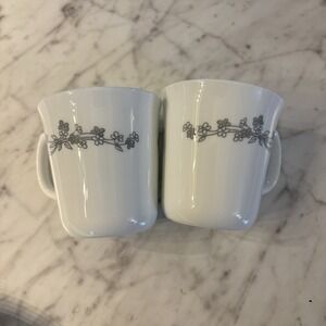 Vintage Corelle Corning Gray Floral Ribbon Bouquet Coffee Mug Tea Cup SET OF‎ 2